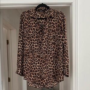 Zara Brown Leopard Print Button Down Shirt